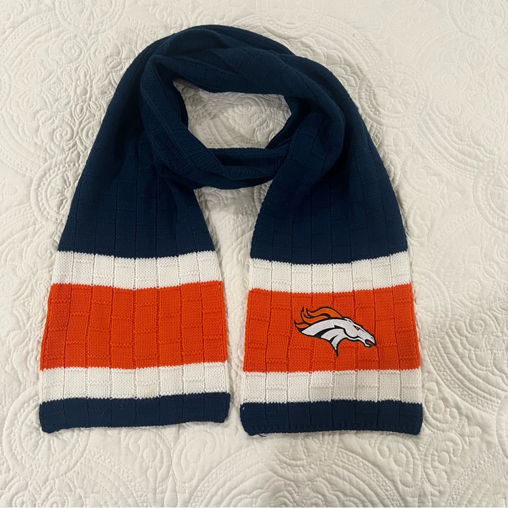 🏈 NFL Denver Broncos Scarf🧣Little Earth Navy Orange Waffle Knit 🧶